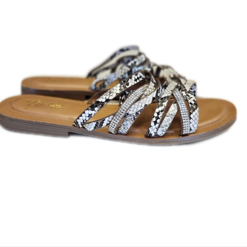 Thalia Sodi Marlina snakeskin print strappy flat sandals, size 9M